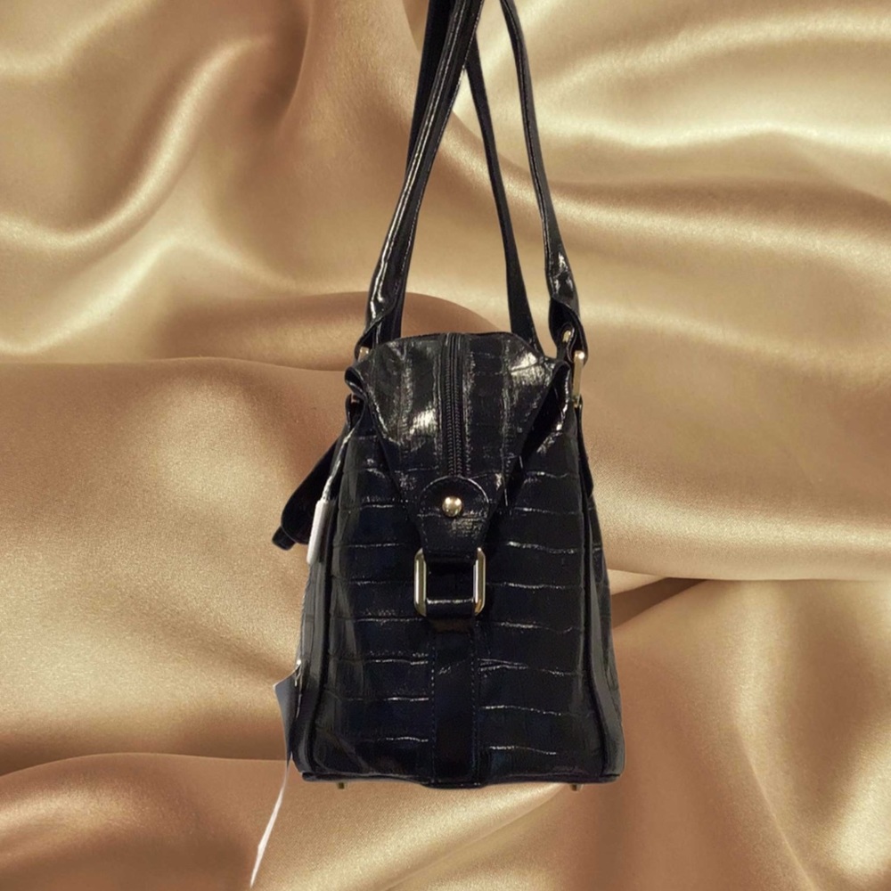 NEW ZAMPONI Moda Bucket Bag Secchiello Made in Italy, Black Croc Pattern - Picture 5 of 14